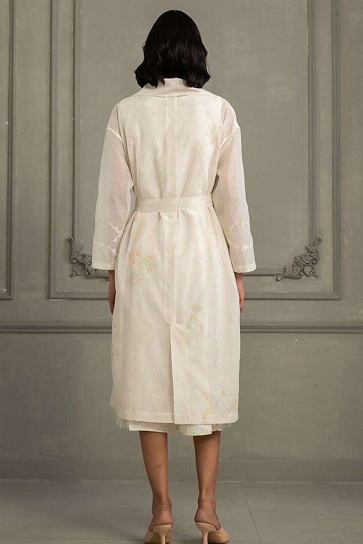 Ivory Mul Chanderi Embroidered & Printed Jacket With Jumpsuit by Arcvsh by Pallavi Singh at Pernia's Pop Up Shop