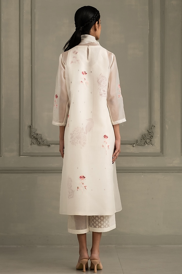 Ivory Silk Chanderi Embroidered & Printed Jacket Set by Arcvsh by Pallavi Singh at Pernia's Pop Up Shop