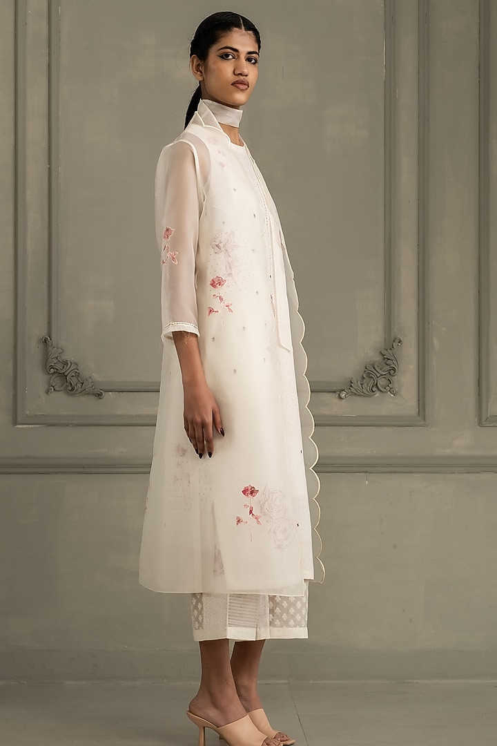 Ivory Silk Chanderi Embroidered & Printed Jacket Set by Arcvsh by Pallavi Singh at Pernia's Pop Up Shop