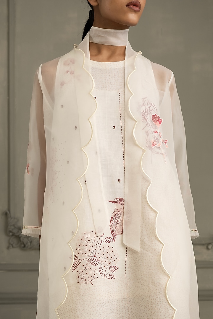 Ivory Silk Chanderi Embroidered & Printed Jacket Set by Arcvsh by Pallavi Singh at Pernia's Pop Up Shop
