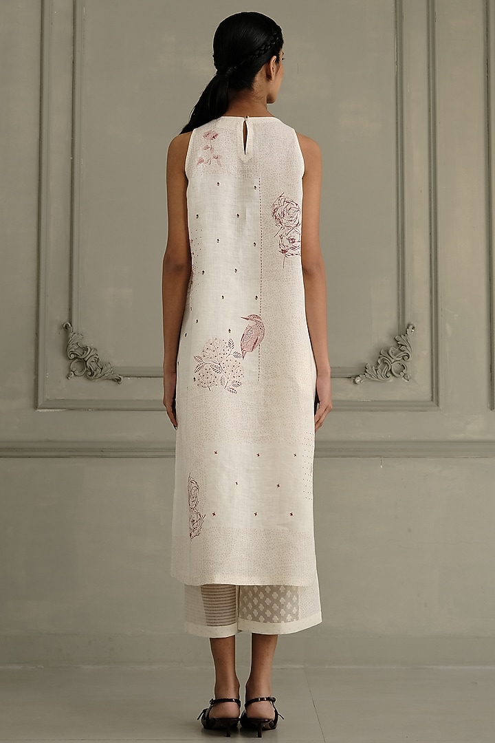Ivory Linen Embroidered & Printed Tunic Set by Arcvsh by Pallavi Singh at Pernia's Pop Up Shop