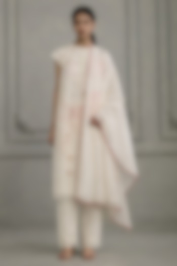 Ivory Mul Chanderi Printed Gathered Tunic Set by Arcvsh by Pallavi Singh at Pernia's Pop Up Shop