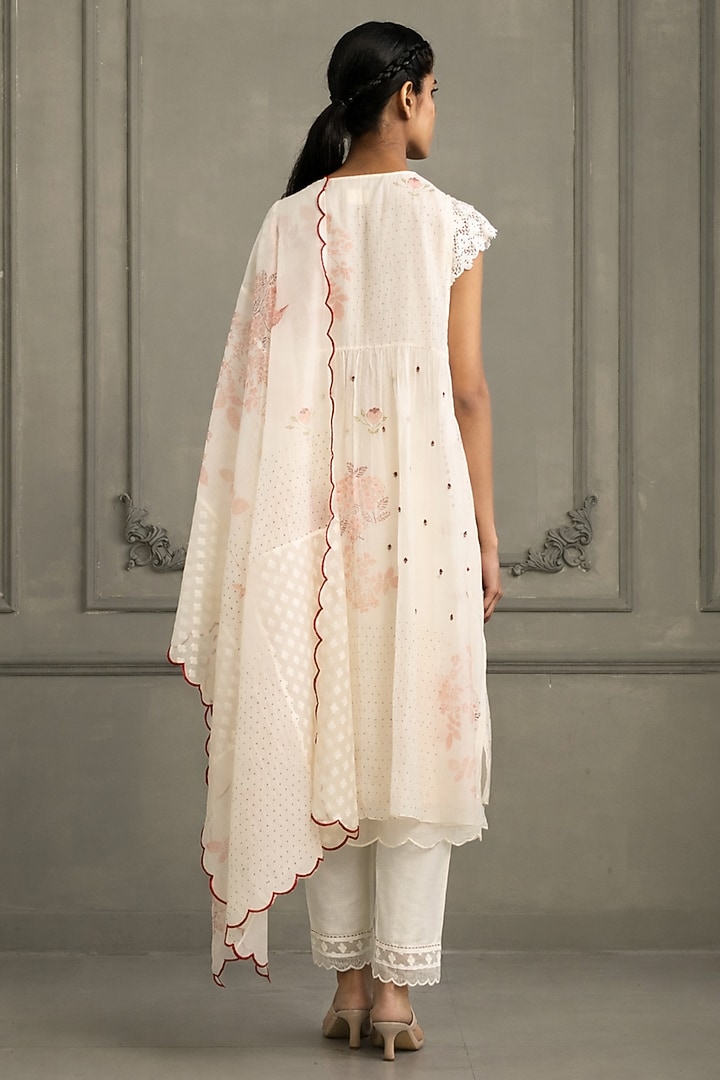 Ivory Mul Chanderi Printed Gathered Tunic Set by Arcvsh by Pallavi Singh at Pernia's Pop Up Shop