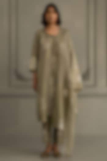 Sage Green Chanderi Printed Layered Tunic Set by Arcvsh by Pallavi Singh at Pernia's Pop Up Shop