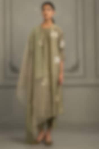 Sage Green Mul Chanderi Embroidered Tunic Set by Arcvsh by Pallavi Singh at Pernia's Pop Up Shop
