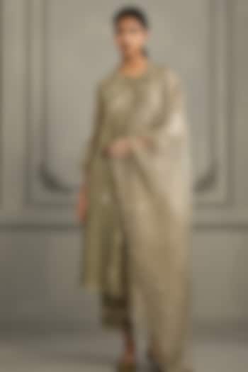 Sage Green Mul Chanderi Pleated Tunic Set by Arcvsh by Pallavi Singh at Pernia's Pop Up Shop