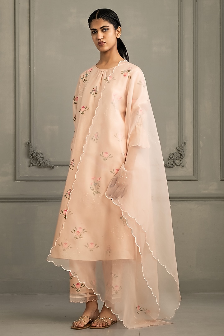 Old Rose Silk Chanderi Tunic Set by Arcvsh by Pallavi Singh at Pernia's Pop Up Shop