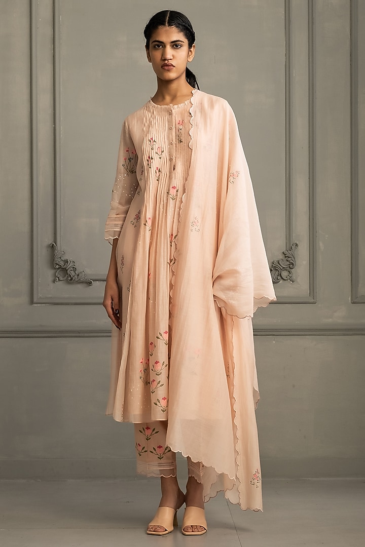 Old Rose Mul Chanderi Tunic Set by Arcvsh by Pallavi Singh at Pernia's Pop Up Shop