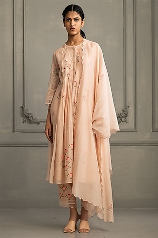 Old Rose Mul Chanderi Tunic Set by Arcvsh by Pallavi Singh