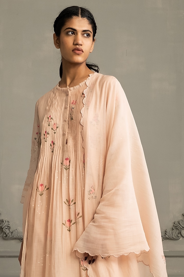 Old Rose Mul Chanderi Tunic Set by Arcvsh by Pallavi Singh at Pernia's Pop Up Shop
