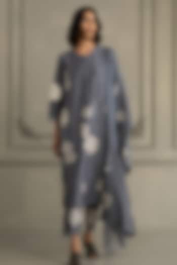 Stone Blue Silk Chanderi Printed Tunic Set by Arcvsh by Pallavi Singh at Pernia's Pop Up Shop