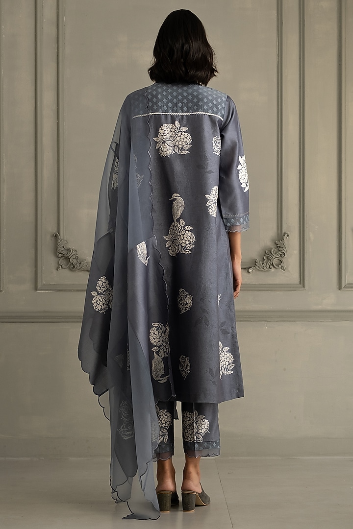 Stone Blue Silk Chanderi Printed Tunic Set by Arcvsh by Pallavi Singh at Pernia's Pop Up Shop