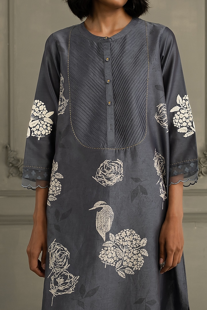 Stone Blue Silk Chanderi Printed Tunic Set by Arcvsh by Pallavi Singh at Pernia's Pop Up Shop