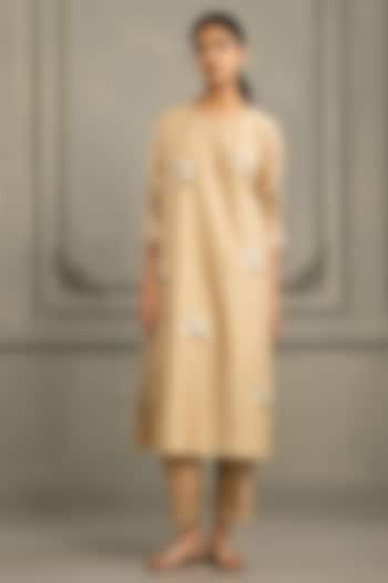 Beige Silk Chanderi Embroidered Tunic Set by Arcvsh by Pallavi Singh at Pernia's Pop Up Shop