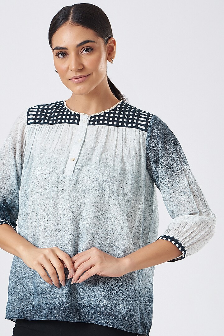 Blue Hand Painted Top by Arcvsh by Pallavi Singh at Pernia's Pop Up Shop