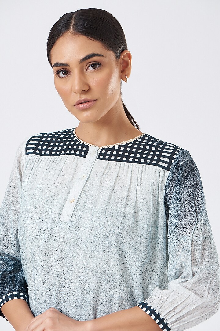Blue Hand Painted Top by Arcvsh by Pallavi Singh at Pernia's Pop Up Shop