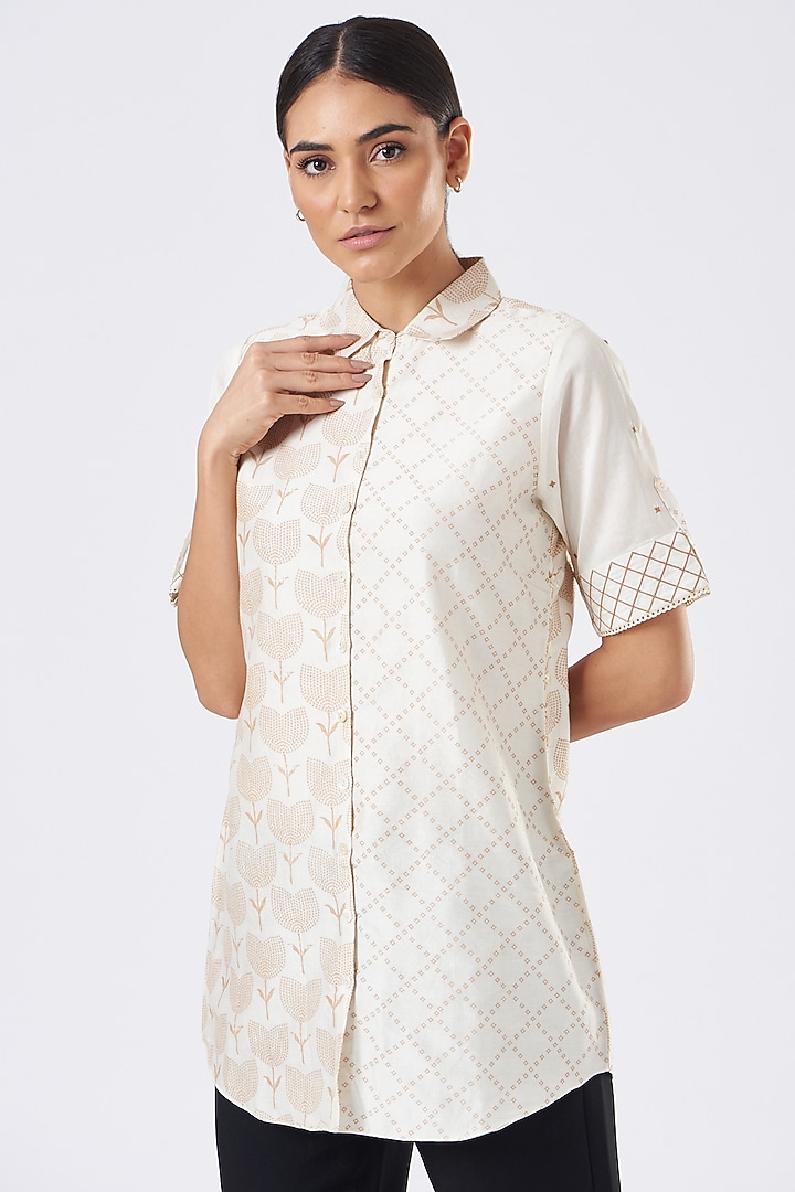 Beige Hand Painted Shirt by Arcvsh by Pallavi Singh at Pernia's Pop Up Shop