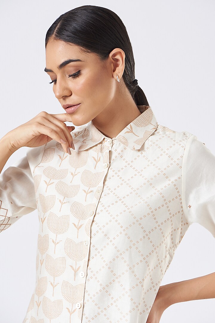 Beige Hand Painted Shirt by Arcvsh by Pallavi Singh at Pernia's Pop Up Shop
