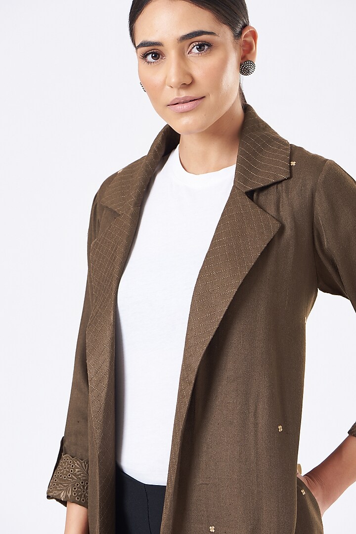 Brown Jacket With Cuffs by Arcvsh by Pallavi Singh at Pernia's Pop Up Shop