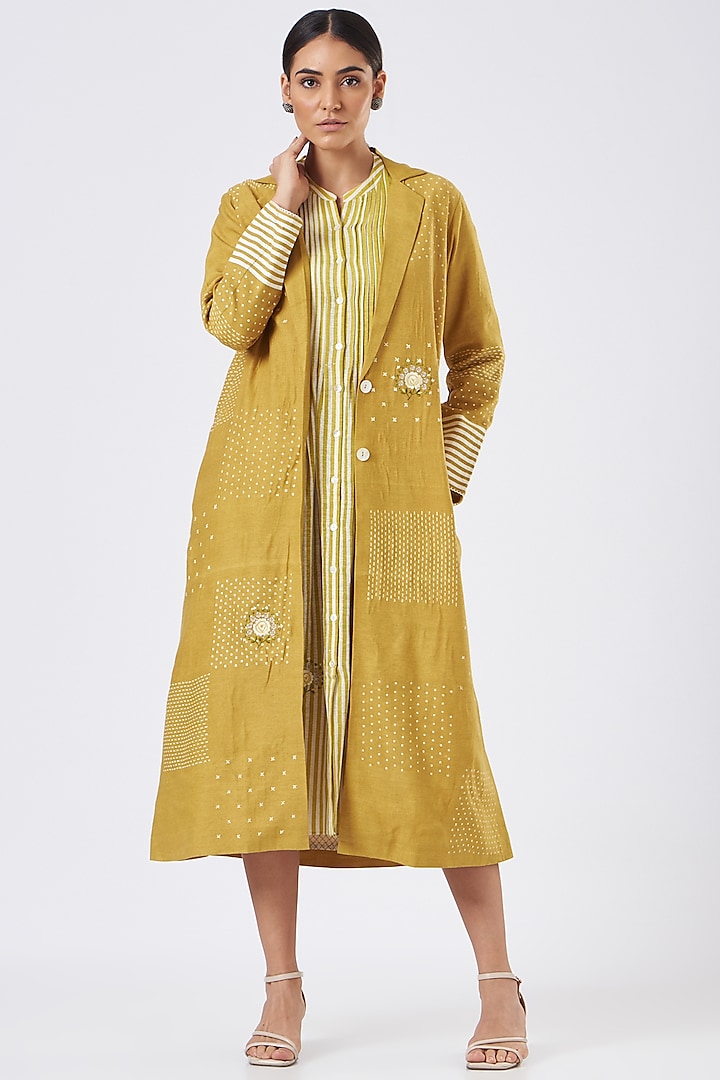 Yellow Printed & Embroidered Jacket by Arcvsh by Pallavi Singh