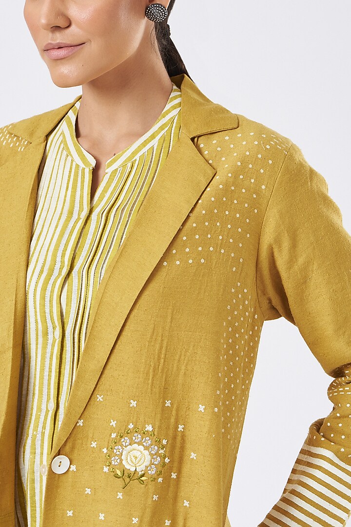 Yellow Printed & Embroidered Jacket by Arcvsh by Pallavi Singh at Pernia's Pop Up Shop