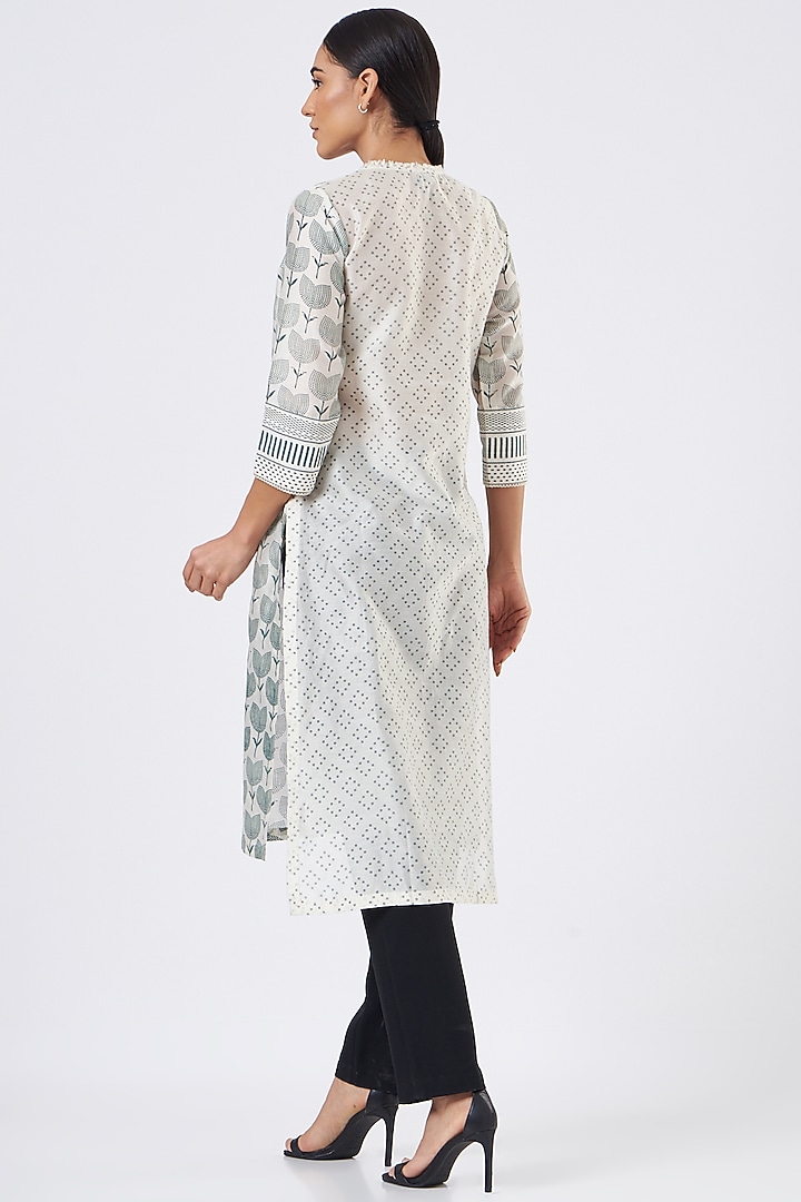 Ivory Printed & Embroidered Tunic by Arcvsh by Pallavi Singh at Pernia's Pop Up Shop