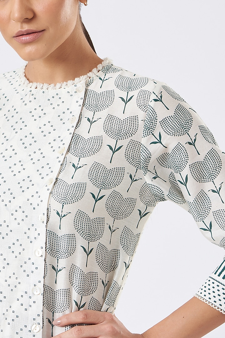 Ivory Printed & Embroidered Tunic by Arcvsh by Pallavi Singh at Pernia's Pop Up Shop