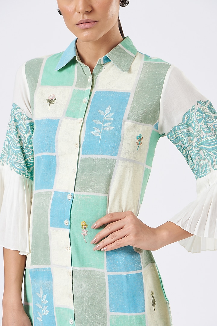 Blue Printed & Embroidered Tunic by Arcvsh by Pallavi Singh at Pernia's Pop Up Shop