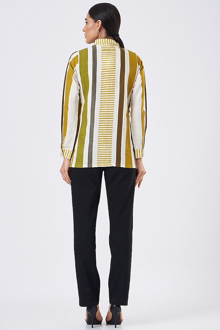 Beige Hand Painted Striped Shirt by Arcvsh by Pallavi Singh at Pernia's Pop Up Shop