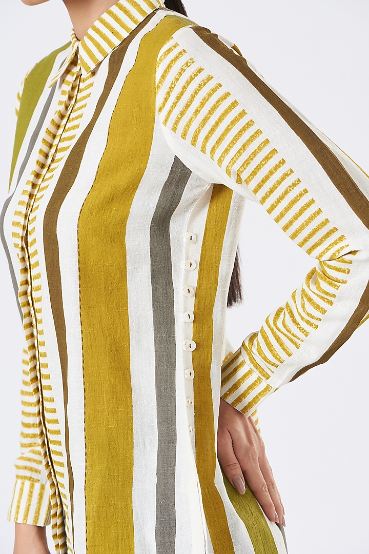 Beige Hand Painted Striped Shirt by Arcvsh by Pallavi Singh at Pernia's Pop Up Shop