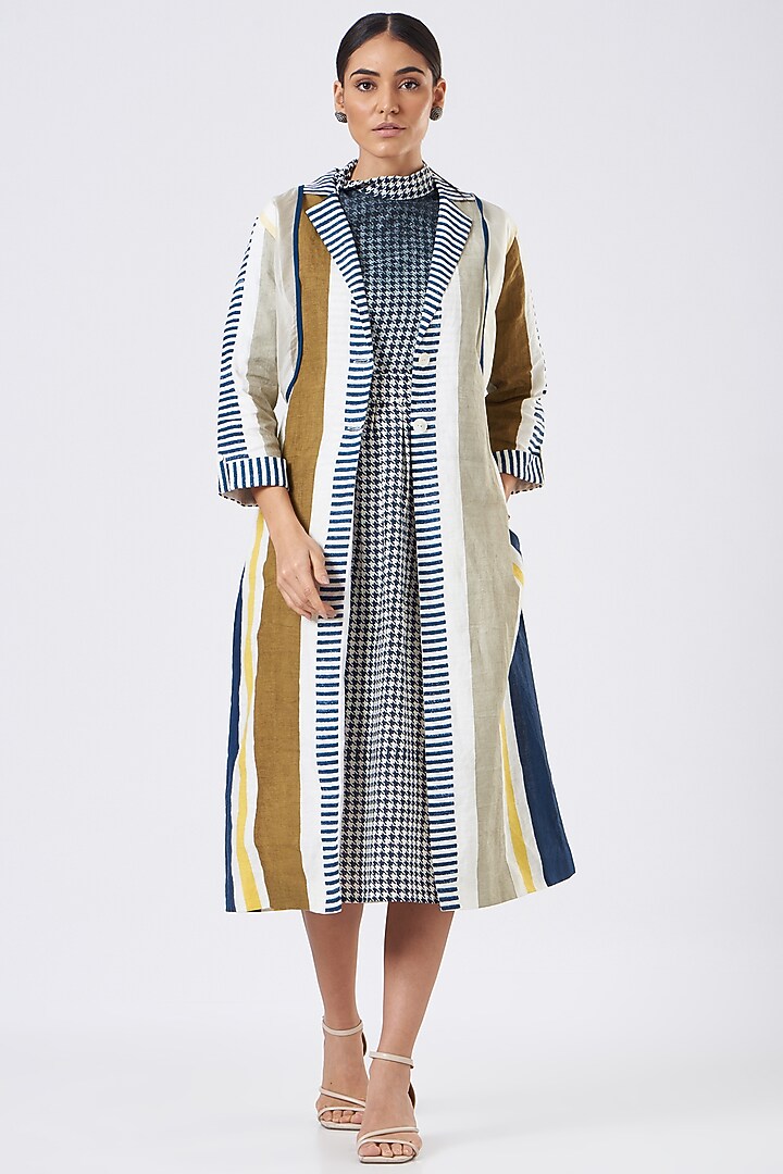 Beige Hand Painted Striped Jacket by Arcvsh by Pallavi Singh at Pernia's Pop Up Shop