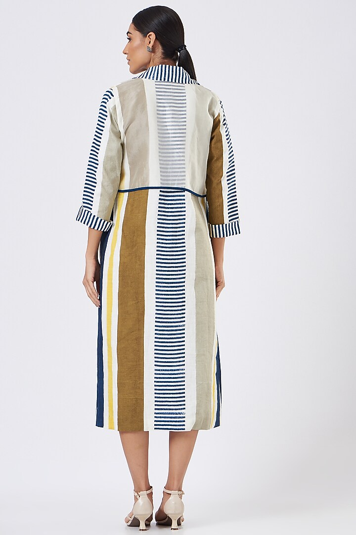 Beige Hand Painted Striped Jacket by Arcvsh by Pallavi Singh at Pernia's Pop Up Shop