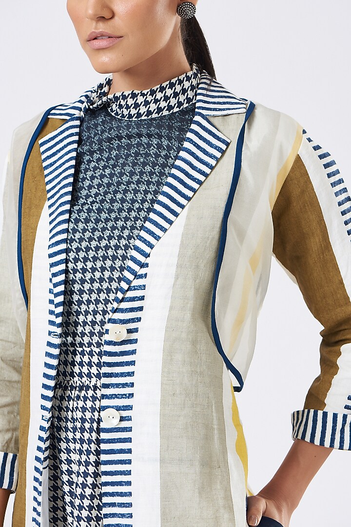 Beige Hand Painted Striped Jacket by Arcvsh by Pallavi Singh at Pernia's Pop Up Shop