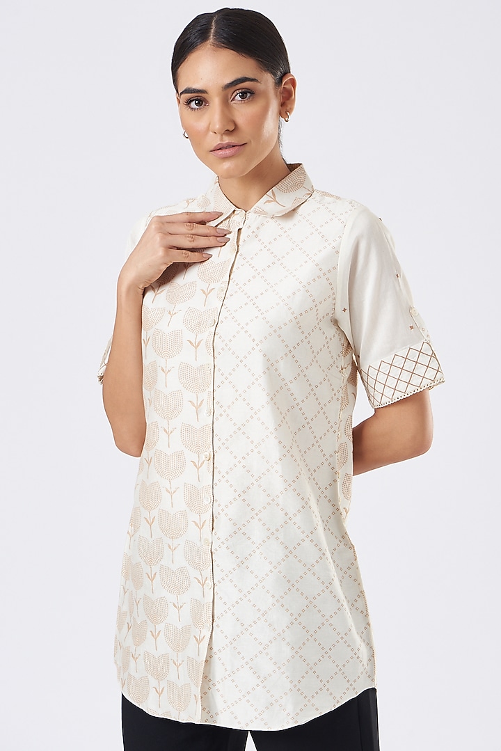 White Printed Long Shirt by Arcvsh by Pallavi Singh at Pernia's Pop Up Shop
