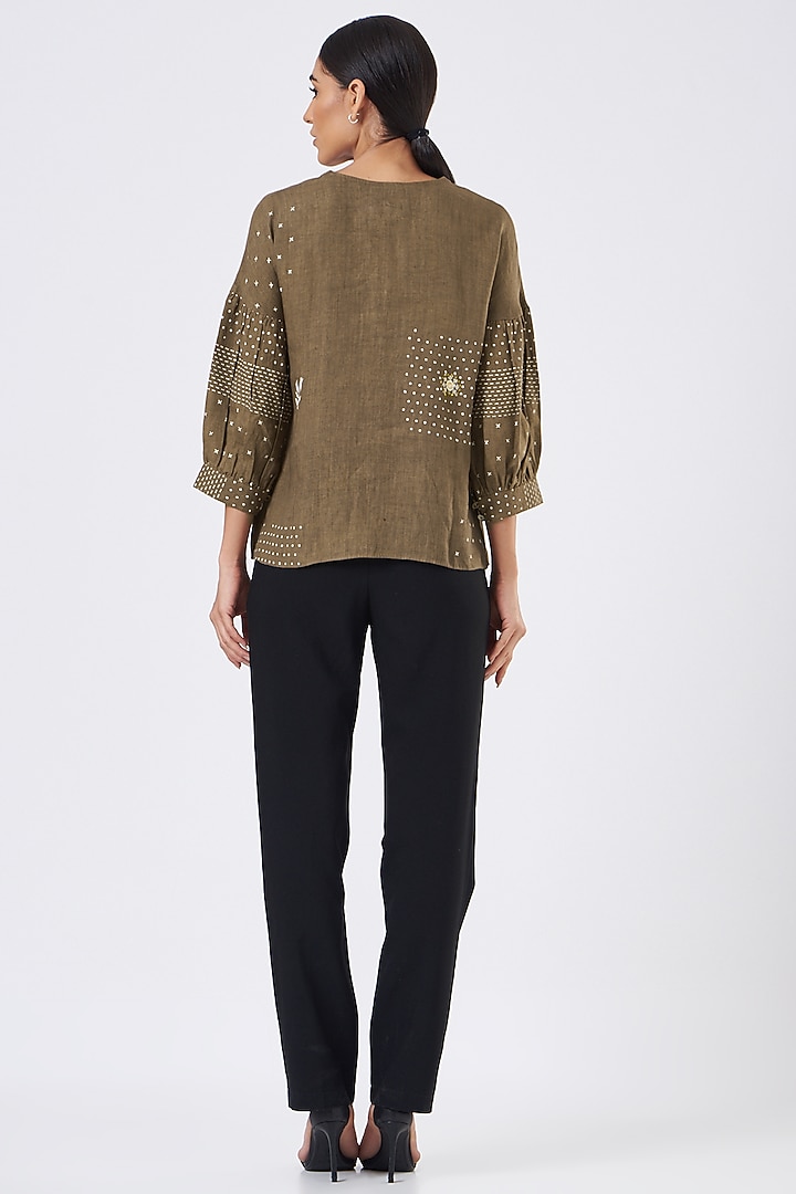 Brown Block Printed Top by Arcvsh by Pallavi Singh at Pernia's Pop Up Shop
