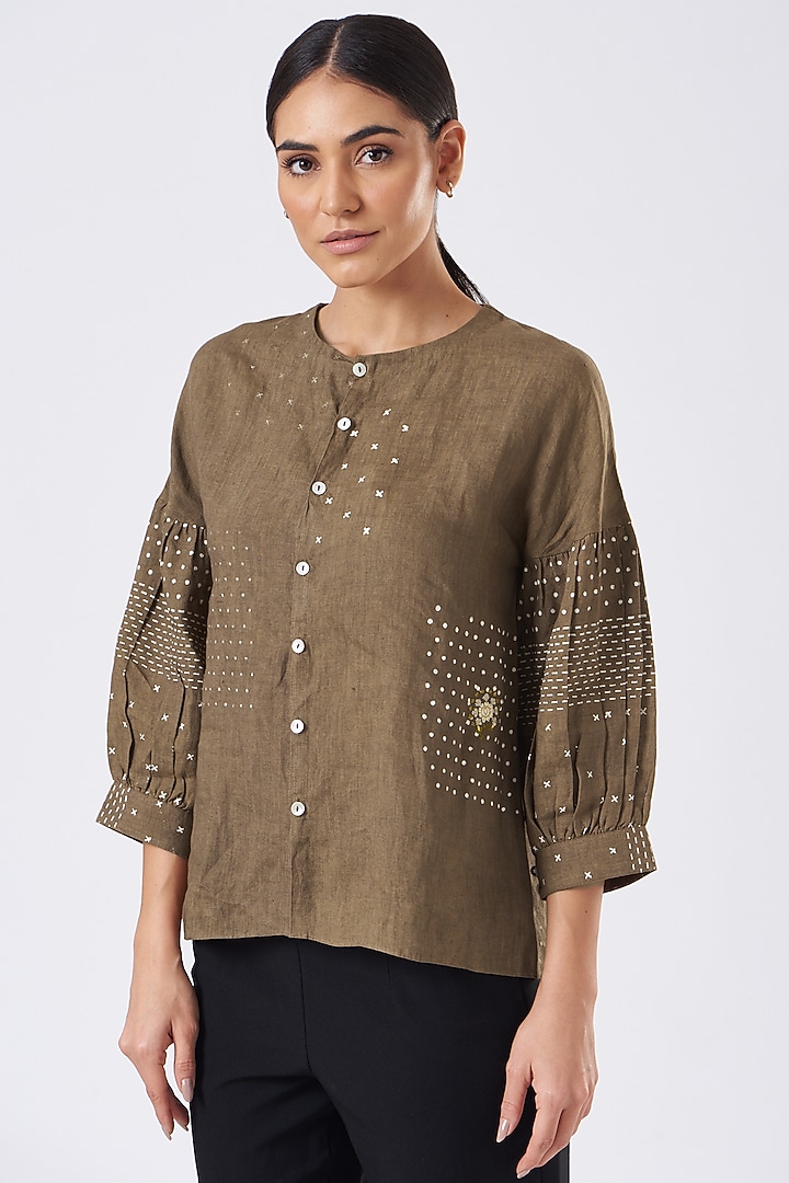 Brown Block Printed Top by Arcvsh by Pallavi Singh at Pernia's Pop Up Shop