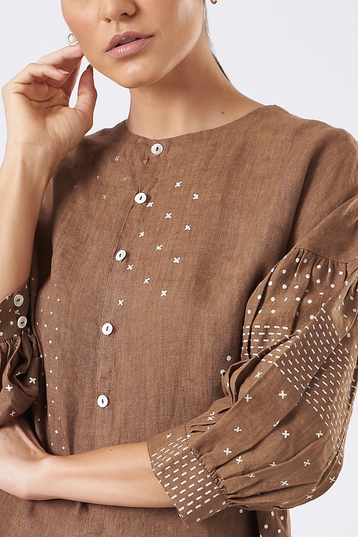 Brown Block Printed Top by Arcvsh by Pallavi Singh at Pernia's Pop Up Shop