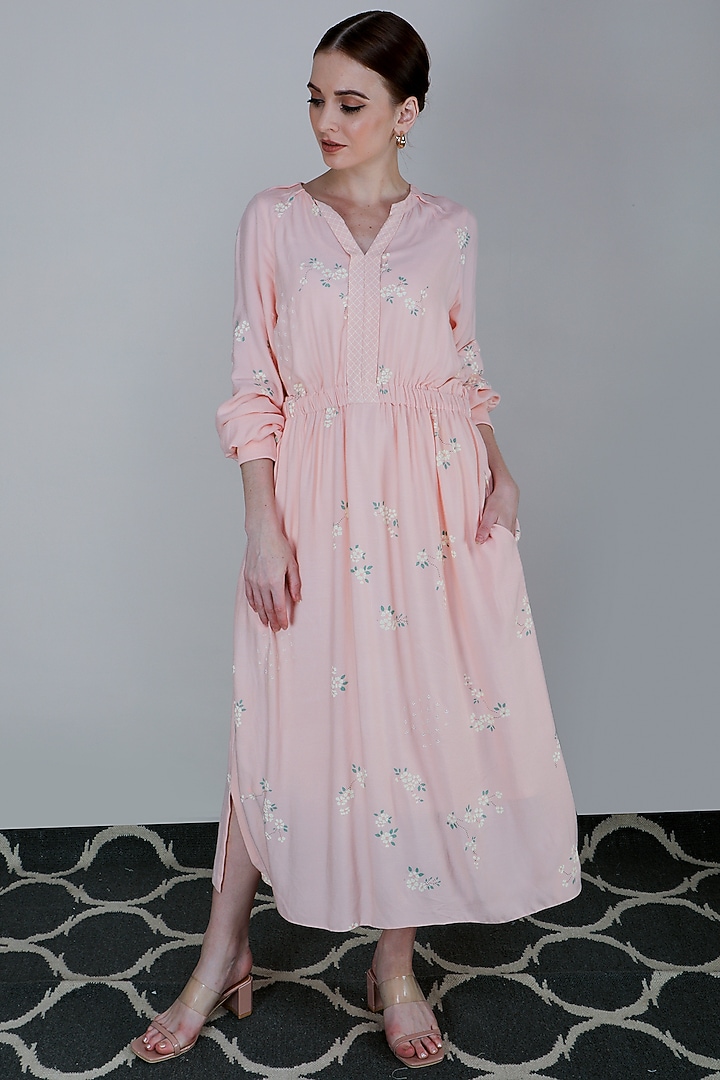 Peach Cherry Blossom Printed Summer Dress by Arcvsh by Pallavi Singh at Pernia's Pop Up Shop
