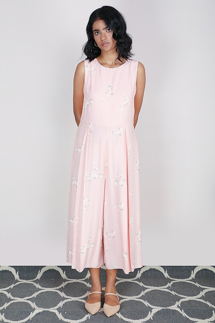 Peach Printed Jumpsuit With Jacket by Arcvsh by Pallavi Singh at Pernia's Pop Up Shop