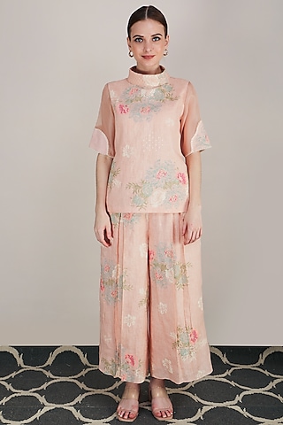 Old Rose Printed Culotte Pants by Arcvsh by Pallavi Singh