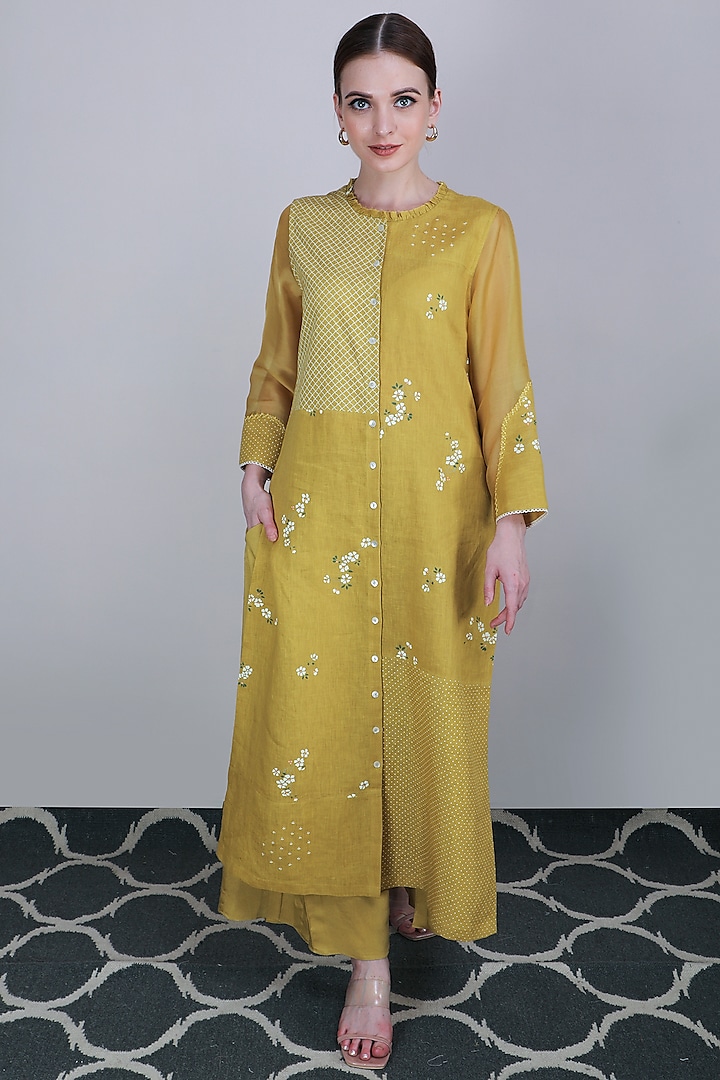 Ochre Embroidered Tunic by Arcvsh by Pallavi Singh at Pernia's Pop Up Shop