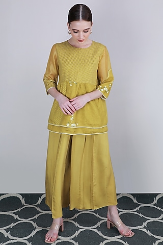 Ochre Flared Culotte Pants by Arcvsh by Pallavi Singh