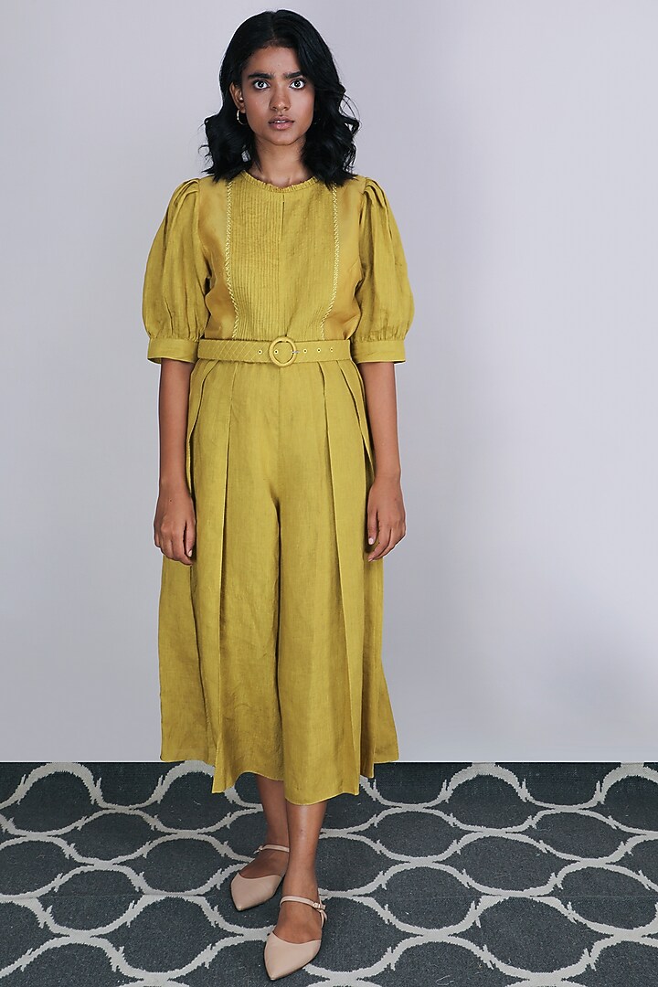 Ochre Embroidered Jumpsuit by Arcvsh by Pallavi Singh at Pernia's Pop Up Shop