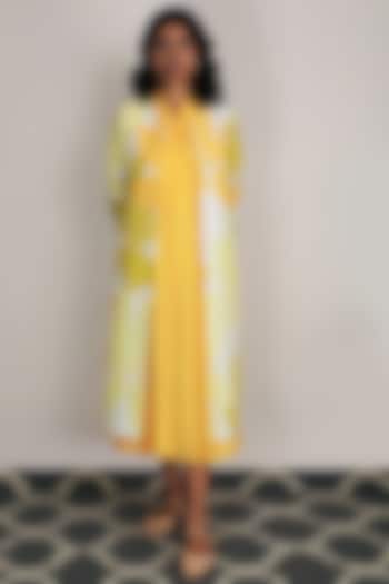 Yellow Pleated Dress With Jacket by Arcvsh by Pallavi Singh