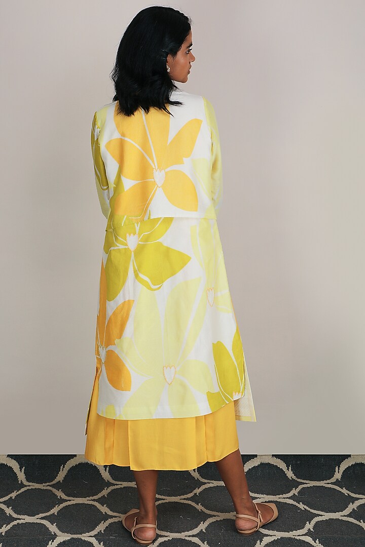 Yellow Pleated Vacation Dress With Jacket by Arcvsh by Pallavi Singh at Pernia's Pop Up Shop