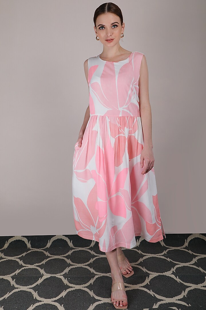 Pink Lotus Printed Summer Dress by Arcvsh by Pallavi Singh at Pernia's Pop Up Shop