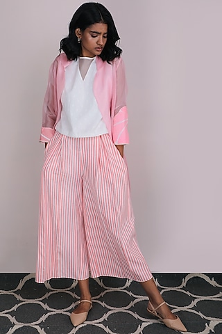 Pink Machine Embroidered Culotte Pant Set by Arcvsh by Pallavi Singh