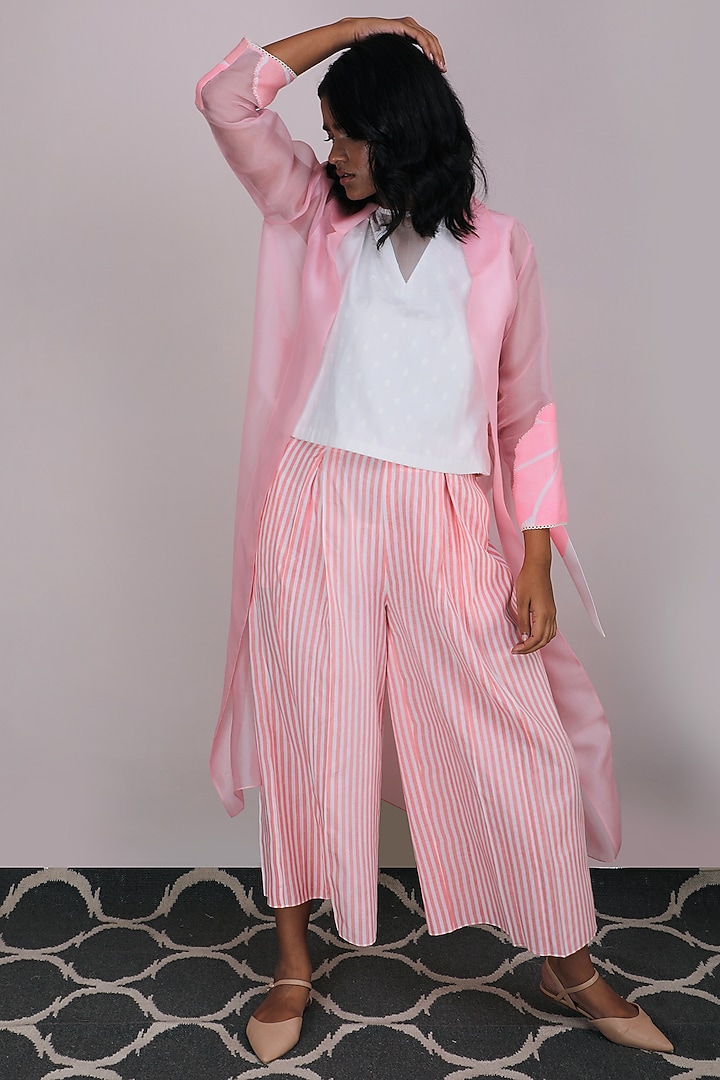 Pink Machine Embroidered Culotte Pant Set by Arcvsh by Pallavi Singh at Pernia's Pop Up Shop