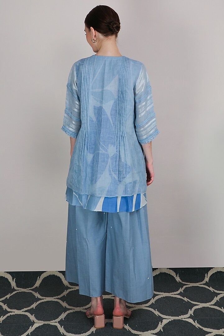 Powder Blue Printed Pleated Top by Arcvsh by Pallavi Singh at Pernia's Pop Up Shop