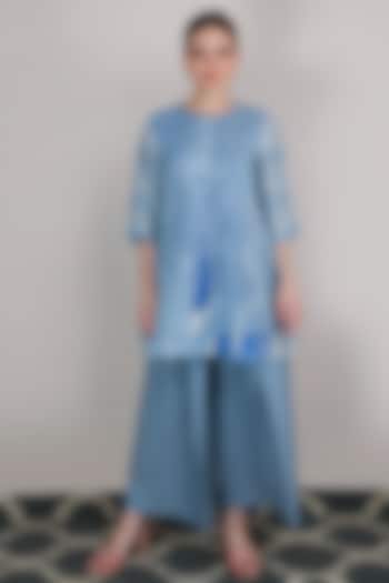 Blue Machine Embroidered Culotte Pants by Arcvsh by Pallavi Singh